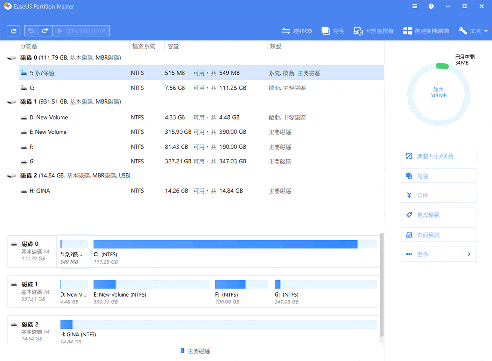 硬碟分割軟體 - EASEUS Partition Master Home Edition 磁區調整工具