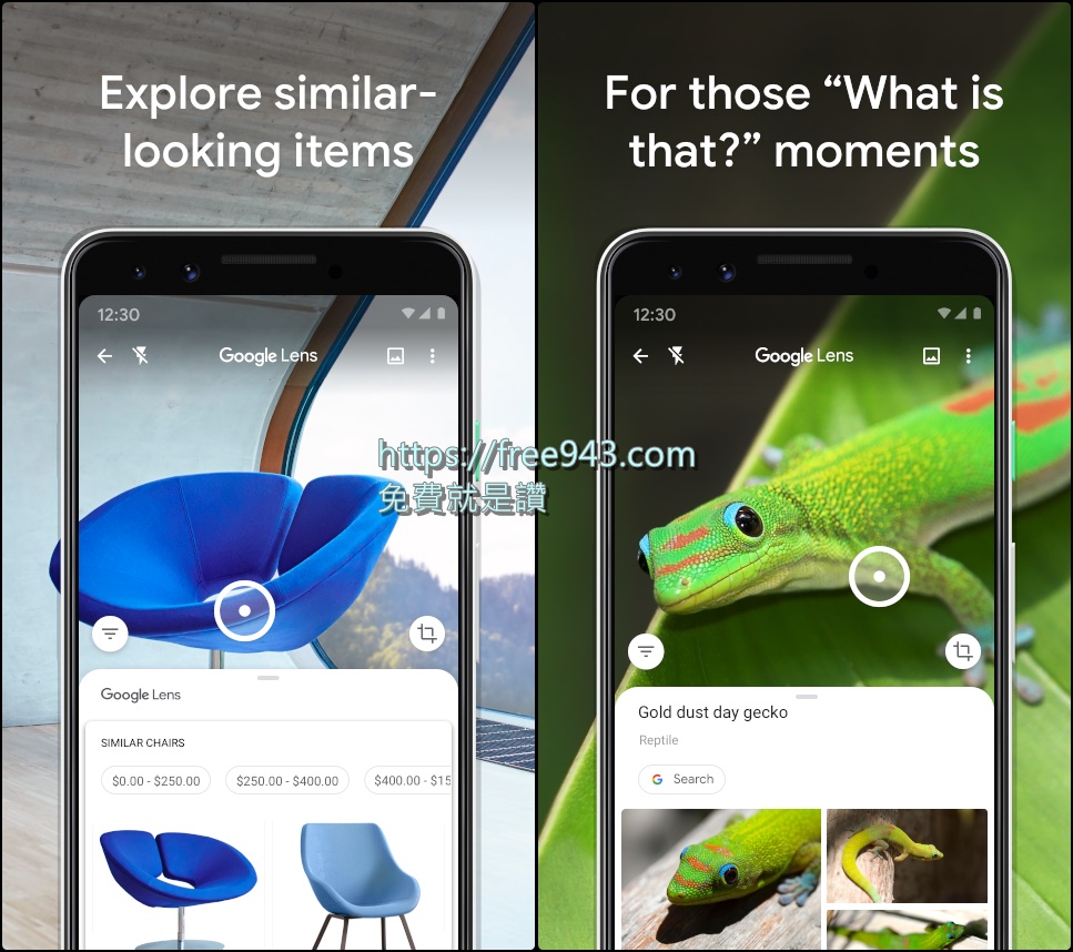 Google Lens 智慧鏡頭 掃描及翻譯文字、掃 QR Code、辨認動植物、尋找喜愛的物品樣式等