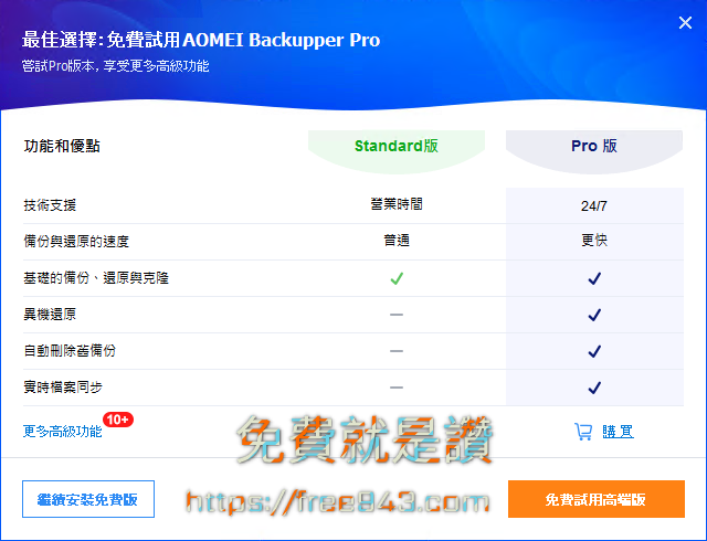 電腦備份軟體 AOMEI Backupper Standard 支援異機還原、同步資料夾